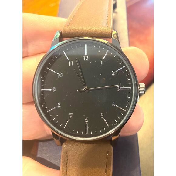 Men's 45mm Gun Metal Tone Kendall & James Watch, Brown Band, New - Picture 1 of 3